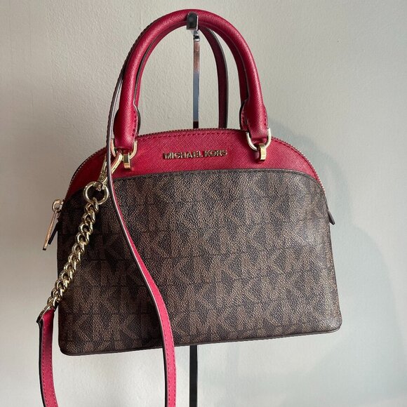 Michael Kors Emmy Small Dome Satchel Handbag  - Brown/Red - Preowned - Picture 1 of 7